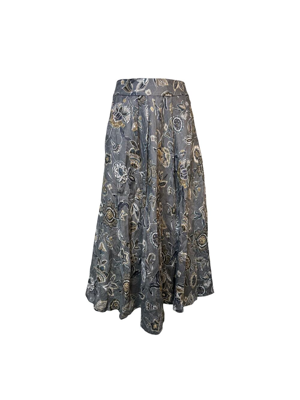 Max Mara Pleated A Line Midi Floral Skirt 12 Linen Cotton Pockets Designer Italy
